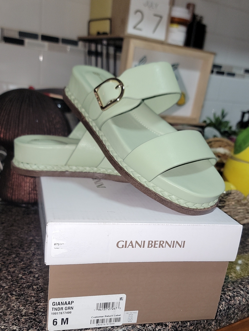 Giani Bernini Light Mint Slide Sandals with Gold Buckle Size 6